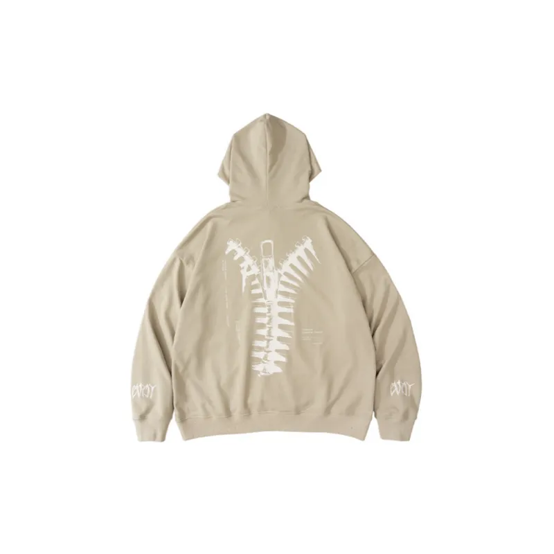 Bone Zipper Printing Loose Sweatshirt-1