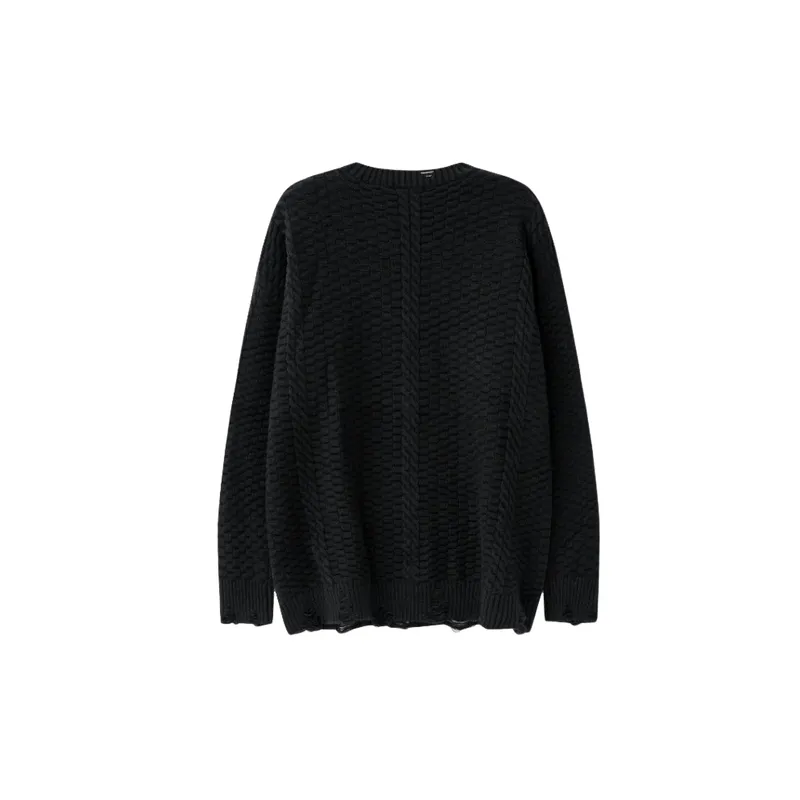 High Street Hole Retro Pair Twist Crewneck Knitted Sweater-4