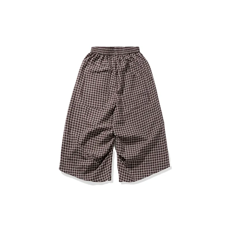 Retro Plaid Loose Cotton Blended Fabric Casual Shorts Unisex-5