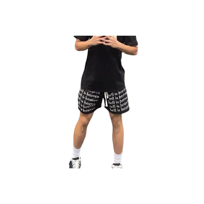 Letter Print Retro Casual Drawstring Shorts-4
