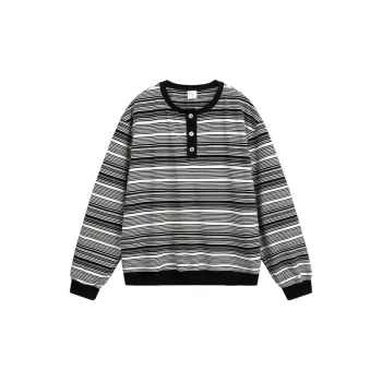 Retro Striped Cotton Blended Fabric T Shirt