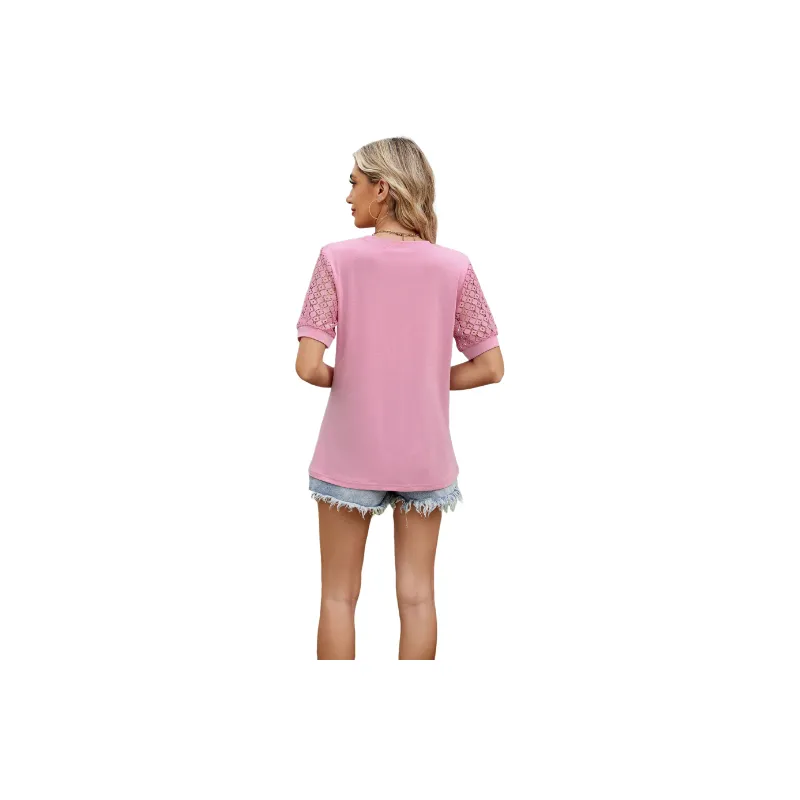 Casual Plain TR Cotton Fabric T Shirt Women-1