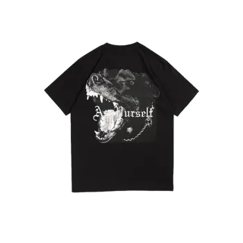 Hip hop High Street Trendy Dog Head Printed Pure Cotton Short sleeved T shirt