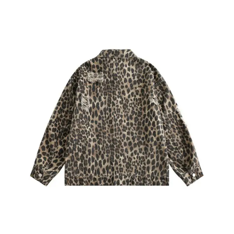 Retro Leopard Washed Ripped Cotton Jacket-1