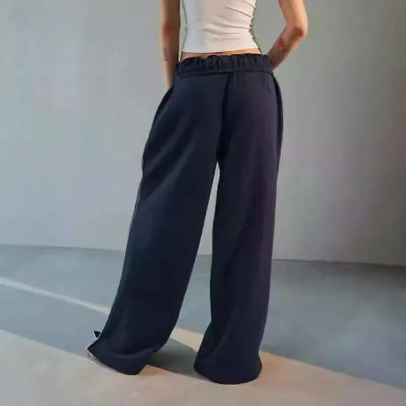 Plain Loose Polyester Casual Pants Women-5