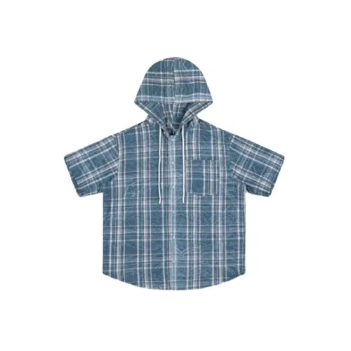 Retro Plaid Hooded Short-Sleeved Shirt