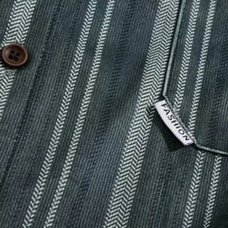 Retro Striped Cotton Blended Fabric Shirt-2