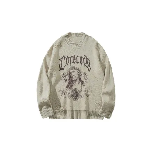 Retro Greek God Print Round Neck Sweater