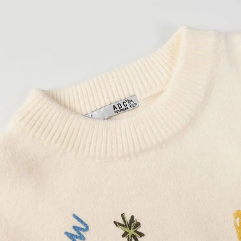 Fashionable Cartoon Letter Printed Long Sleeve Cotton Blended Fabric Sweater-2