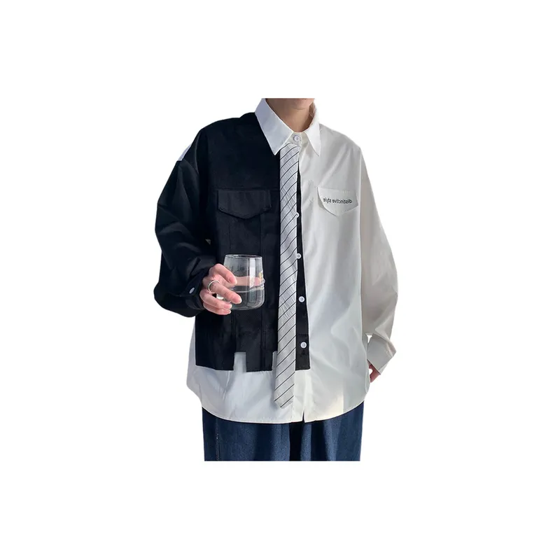 Long Sleeved Fall False Two Piece Shirt-6