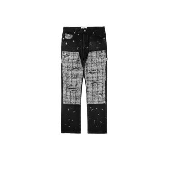 Plaid Patchwork Straight Jeans