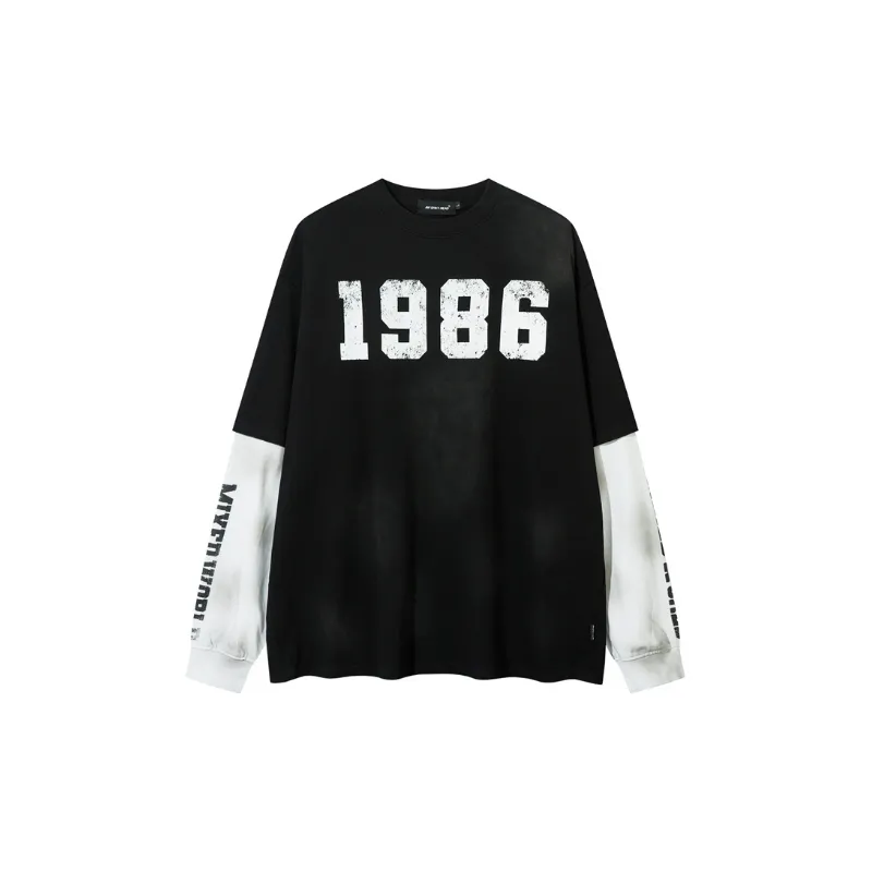 Retro Fake Two piece Long Sleeve T shirt