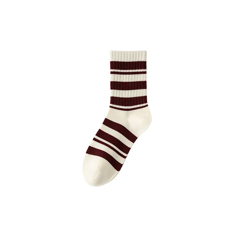 Simple Bow Combed Cotton Mid Calf Sock-3