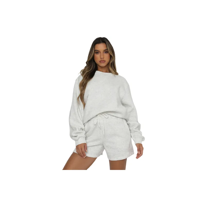 Plain Loose Polyester Sweatshirt Set Women-6