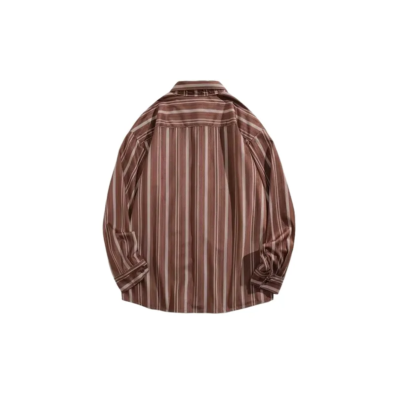 Retro Striped Cotton Blended Fabric Shirt-5