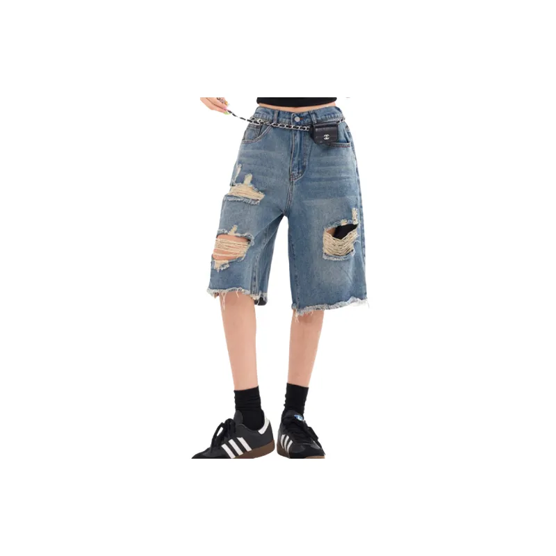 Retro Ripped Denim Shorts-2