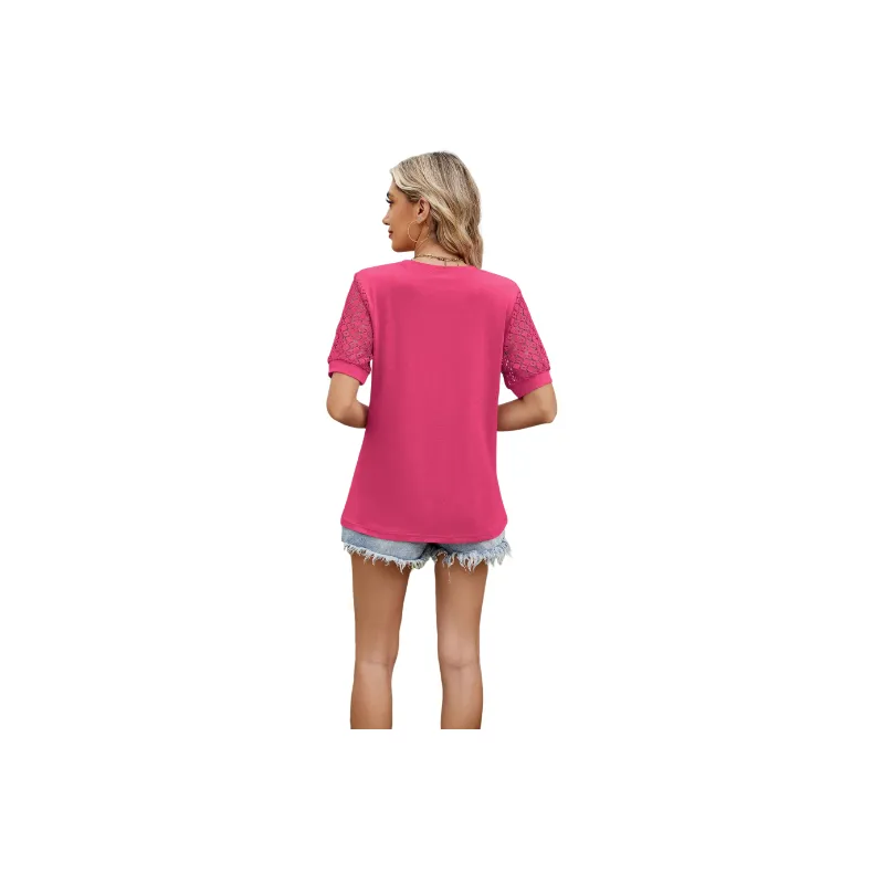 Casual Plain TR Cotton Fabric T Shirt Women-7
