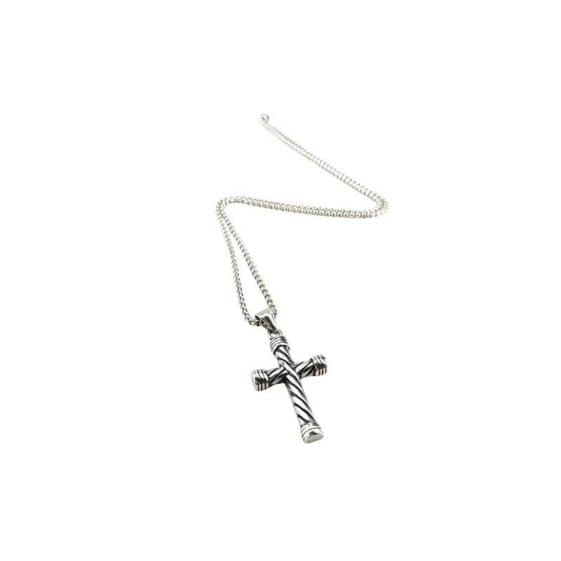 Retro Striped Cross Fashionable Stainless Steel Chain