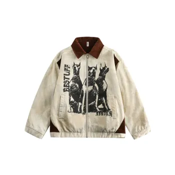 Washed Printed Lapel Cotton Coat