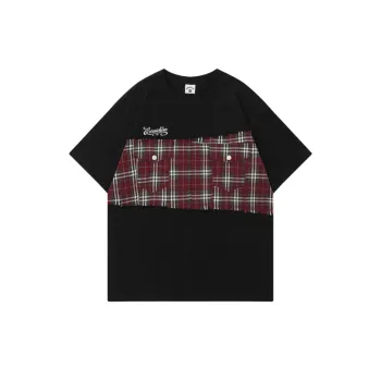 Patchwork Plaid Short Sleeved T Shirt