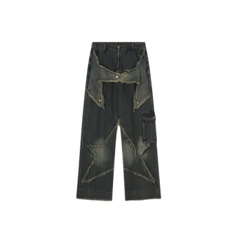 Patch Embroidered Straight leg Jeans