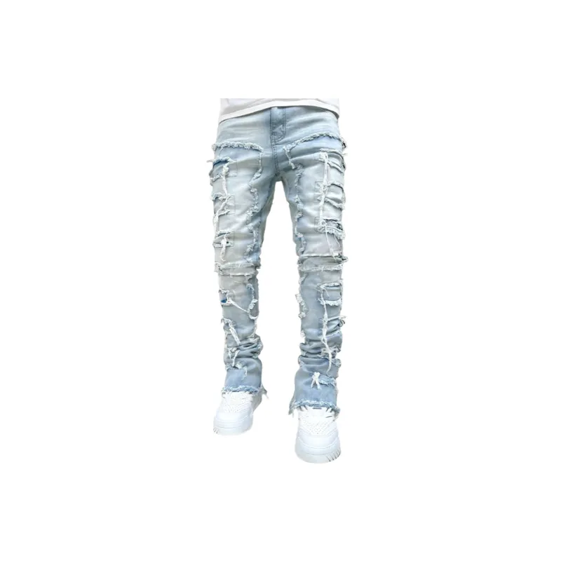 Stretch Patch Denim Straight Pants-0