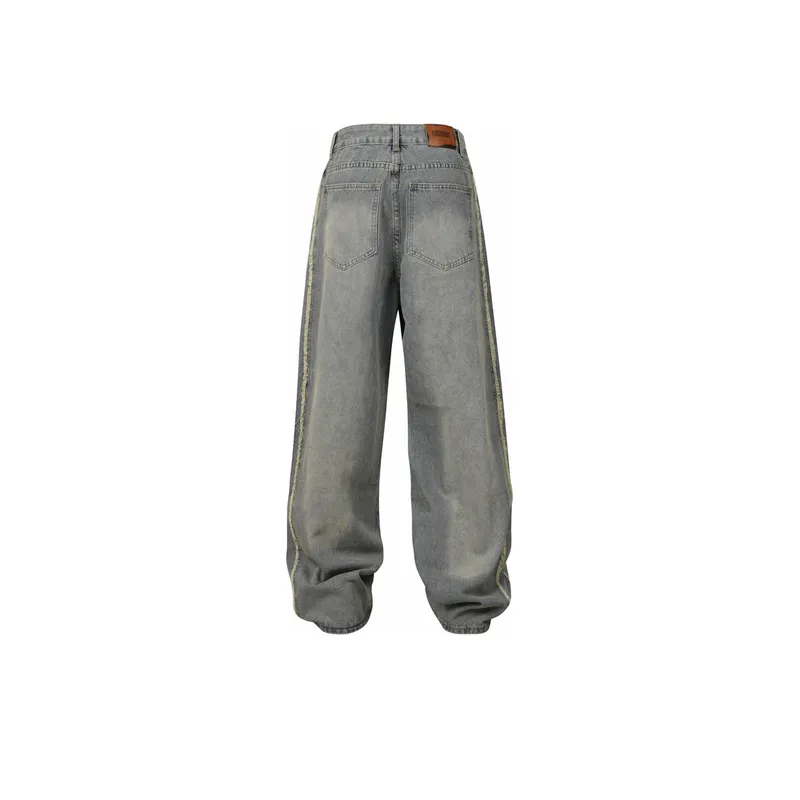 Raw Edge Stripe Design Jeans-1