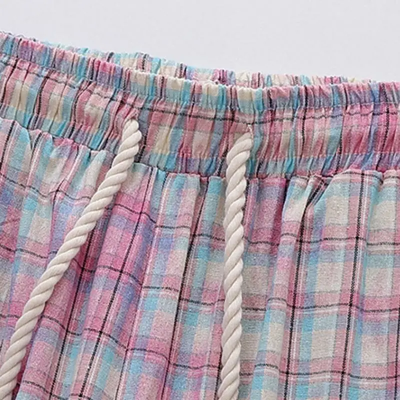 Street Plaid Cotton Casual Pants-2