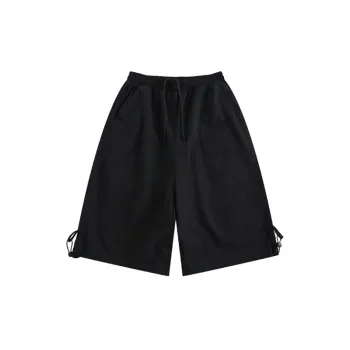 Casual Retro Harajuku Style Loose Wide Leg Pig Nose Buckle Black Cropped Pants