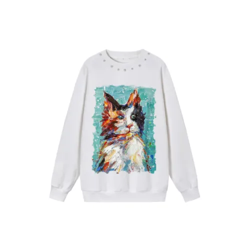 Ins Oil Painting Cat Print Old Sweater