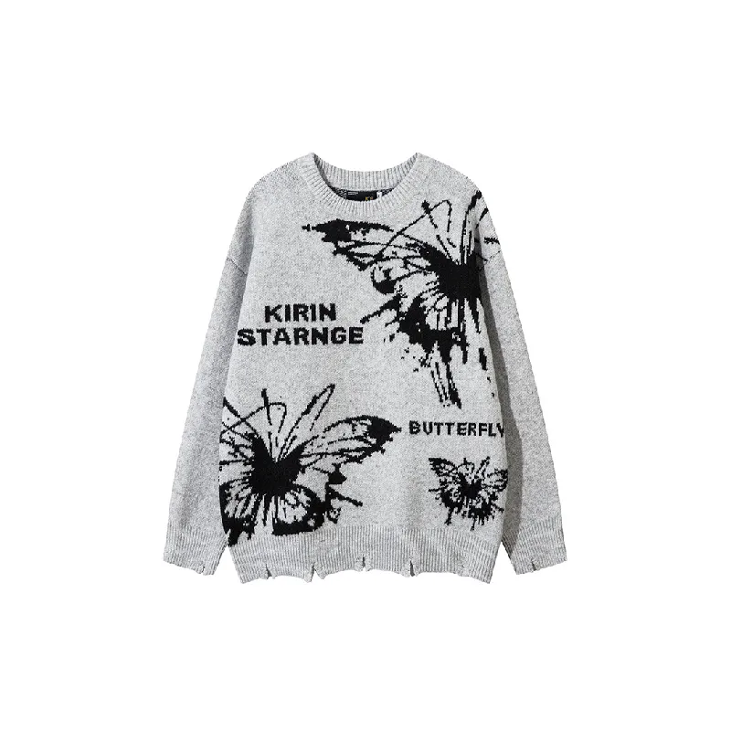 Fashionable Contrast Color Loose Cotton Blended Fabric Sweater-0