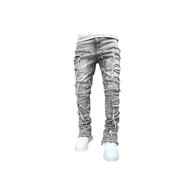 Stretch Patch Denim Straight Pants-10