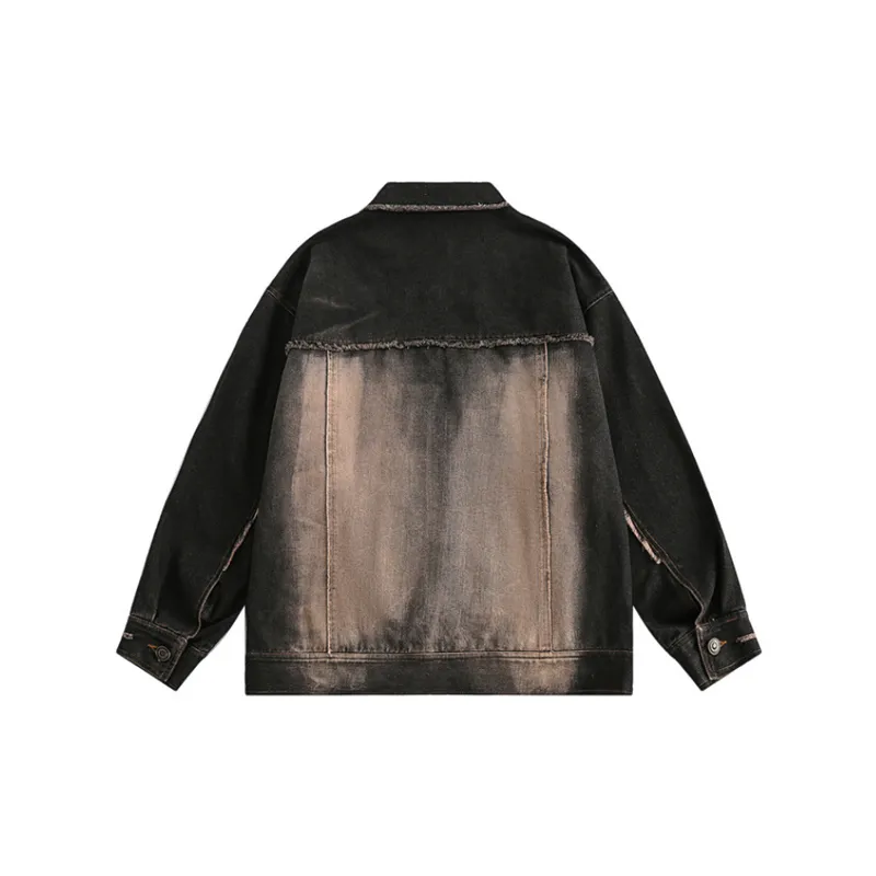Retro High Street Burr Washed Old Denim Jacket-1