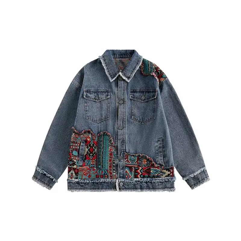 Retro Ethnic Style Fashionable All match Denim Jacket-0