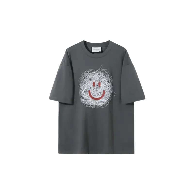 Trendy Smiley Print Versatile Round Neck T shirt-3