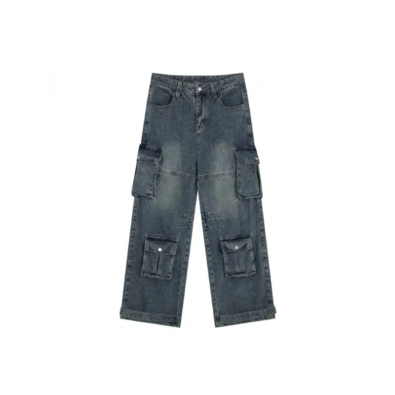 Retro Washed Straight Leg Casual Pants-0