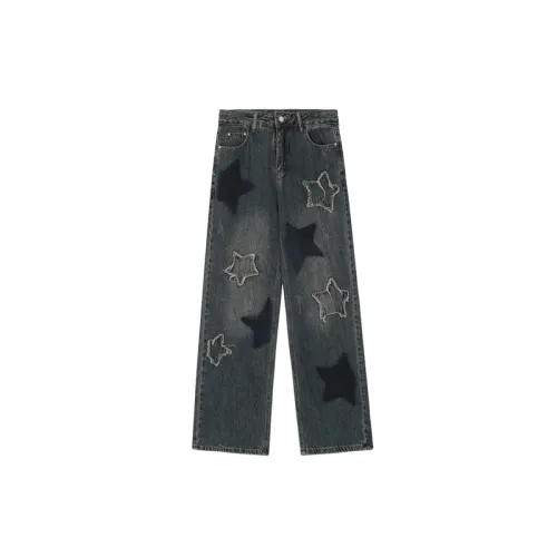 Retro Star Patch Loose Straight Jeans