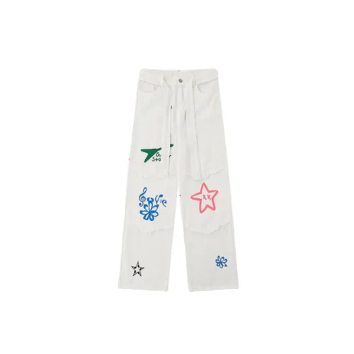 American Street Graffiti Letter Embroidered Loose Straight Wide-leg Jeans