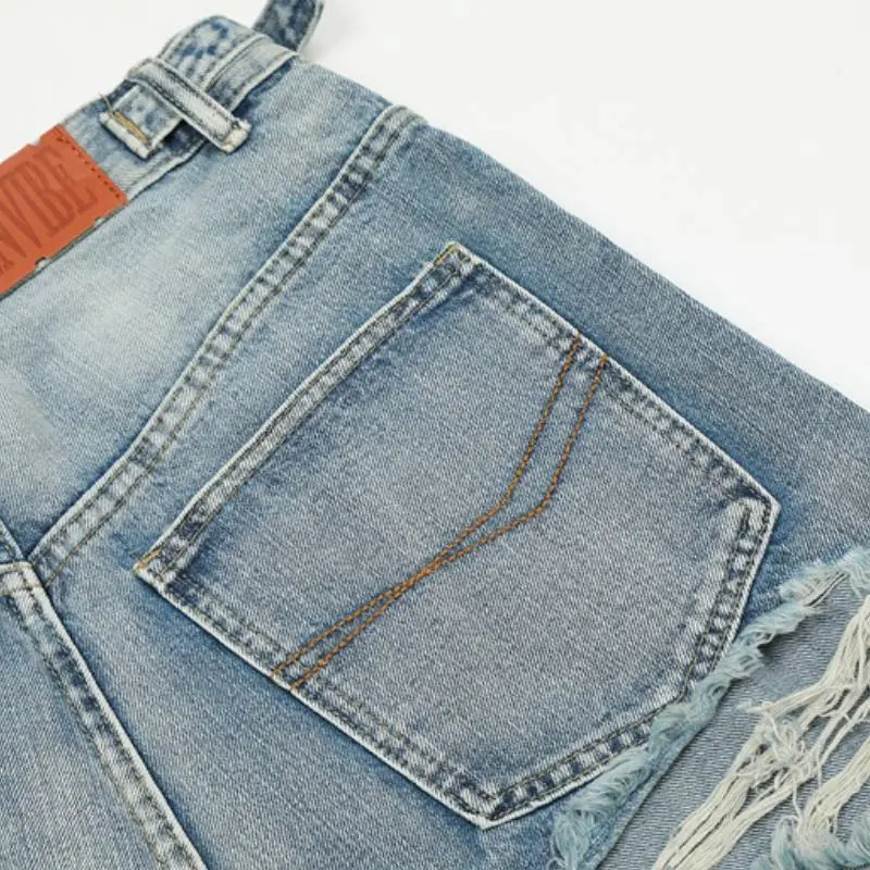Retro Ripped Denim Shorts Unisex-3