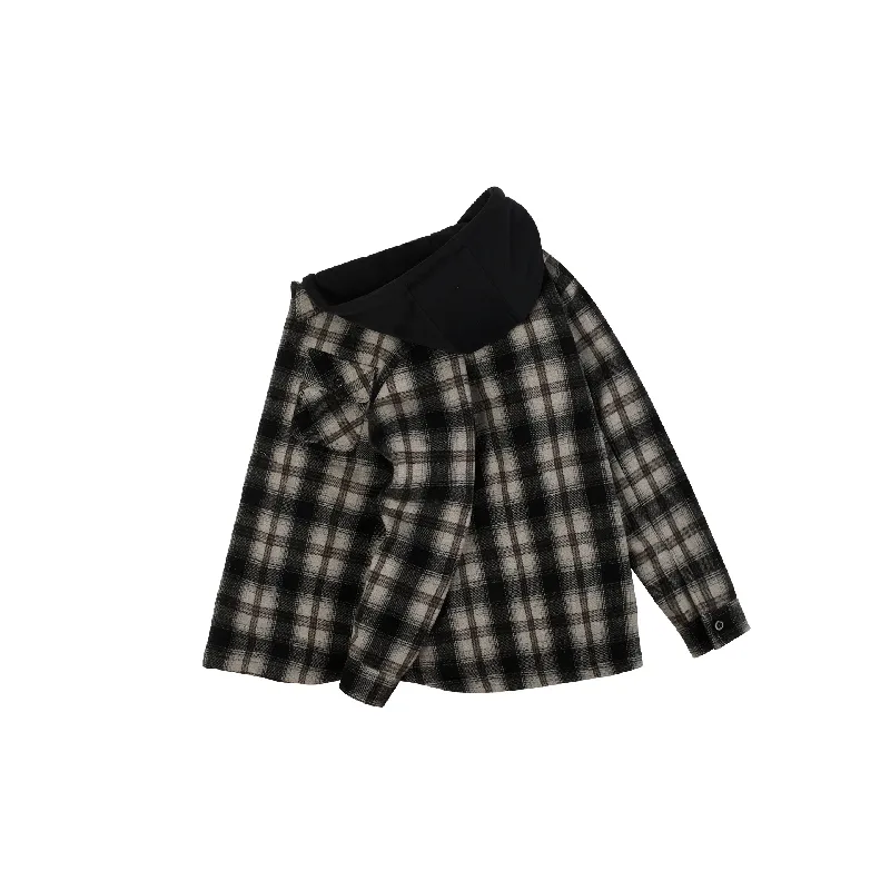 Plaid Fake Two Piece Polyester Jacket-1