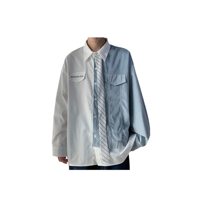 Long Sleeved Fall False Two Piece Shirt-9