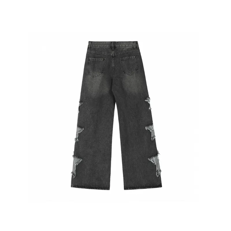 Casual Frayed Patch Jeans-1