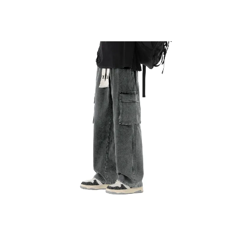 Trendy Loose Straight Wide Leg Denim Cargo Pants-9