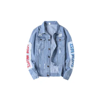 Padded Cloth Printed Trendy Ripped Denim Jacket