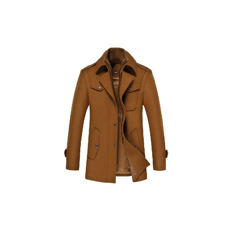 Simple Fashionable Woolen Fabric Trench Coat-1