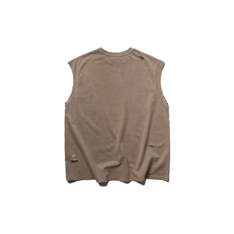 Retro Washed Cotton Blended Fabric Vest-1