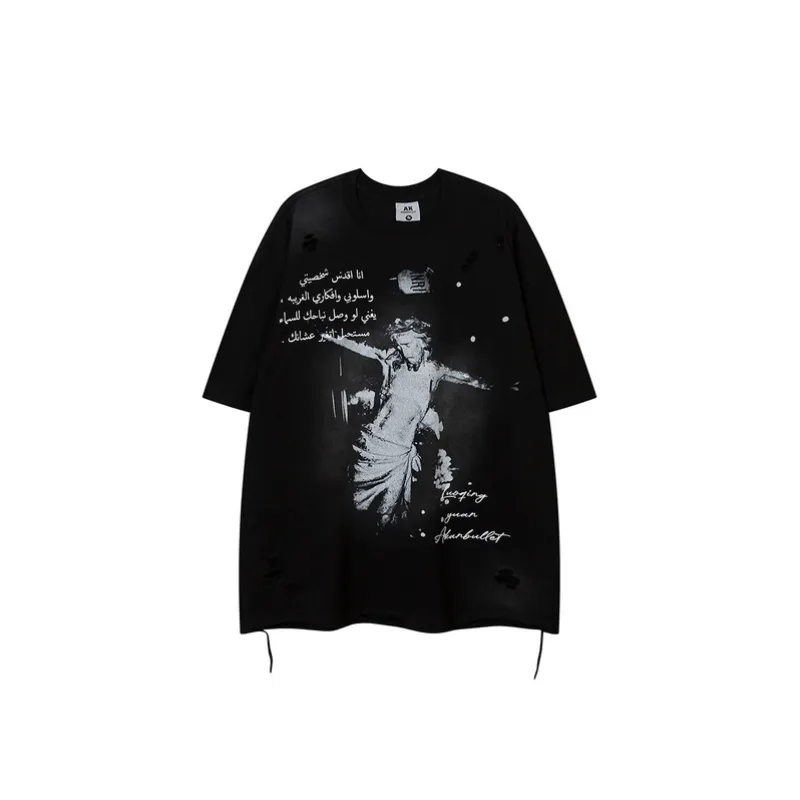 Retro Hip Hop Ink Splashed Print T Shirt-2