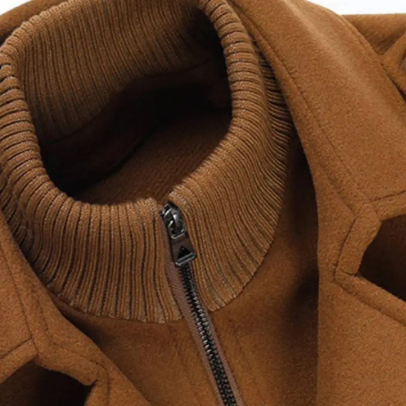 Simple Fashionable Woolen Fabric Trench Coat-3