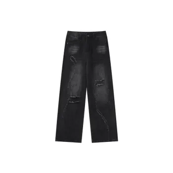 Distressed and Worn Loose Jeans
