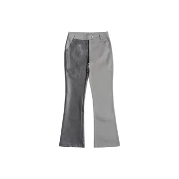 Slim Flared Pants PU Leather Stitching